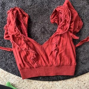 Express crop top maroon tie back